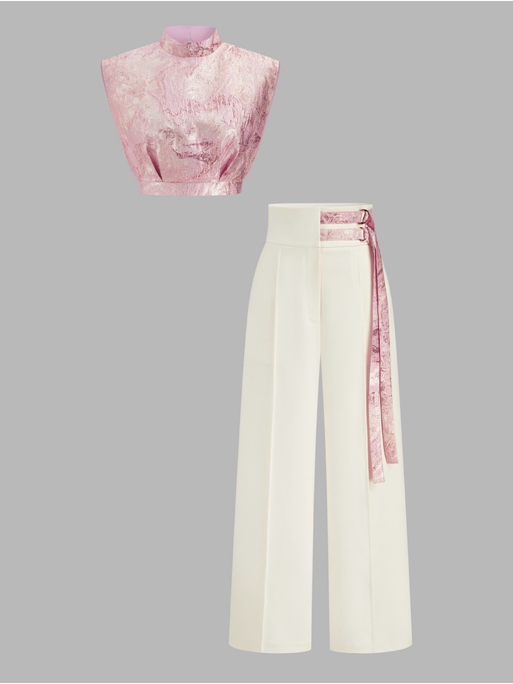 Commense Sleeveless Jacquard Top & Pants Set